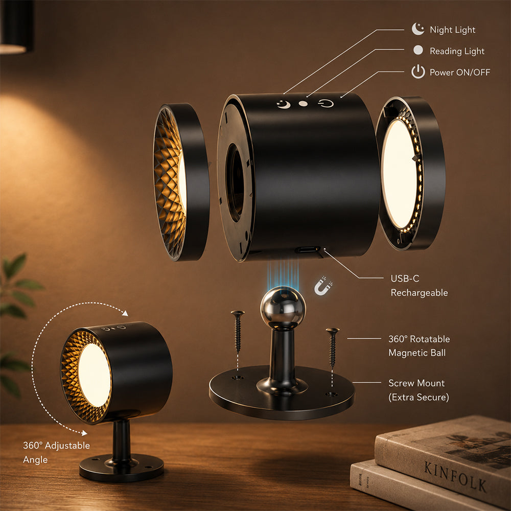 LED-nattlampa 360° roterbar, magnetisk, 3 färgtemperaturer – vit eller svart