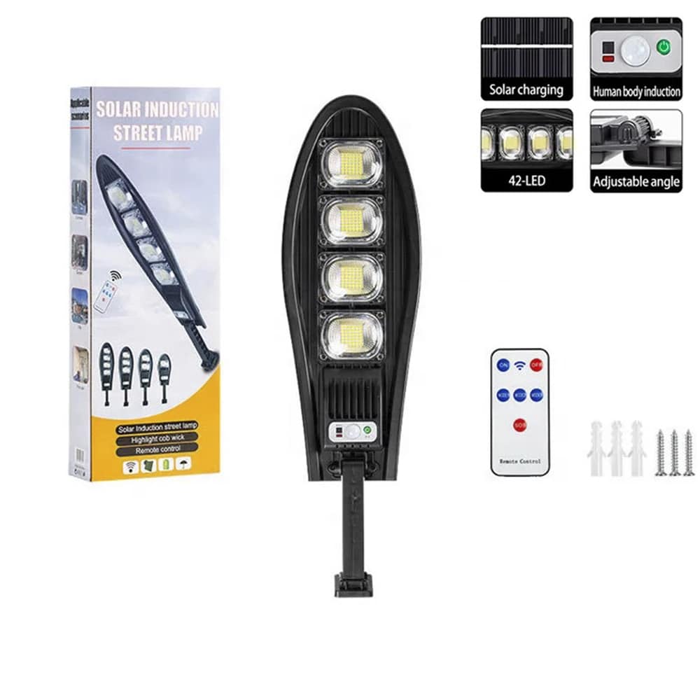 LED Gatubelysning 60W - 168LED med PIR (infraröd rörelsesensor) inkl. fjärrkontroll - solcellsdrivet ljus -