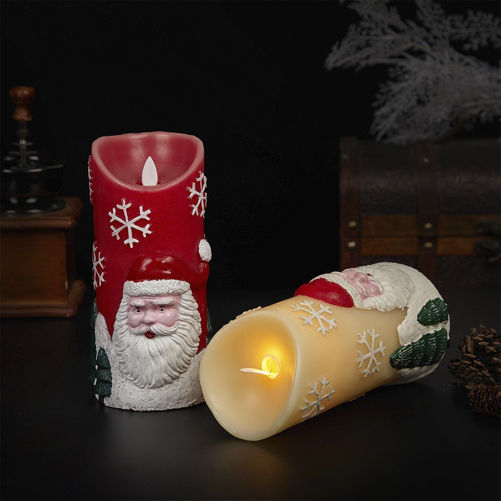 LED-ljusstake med julmotiv - Ø9 x 18 cm - (Röd eller Vit)