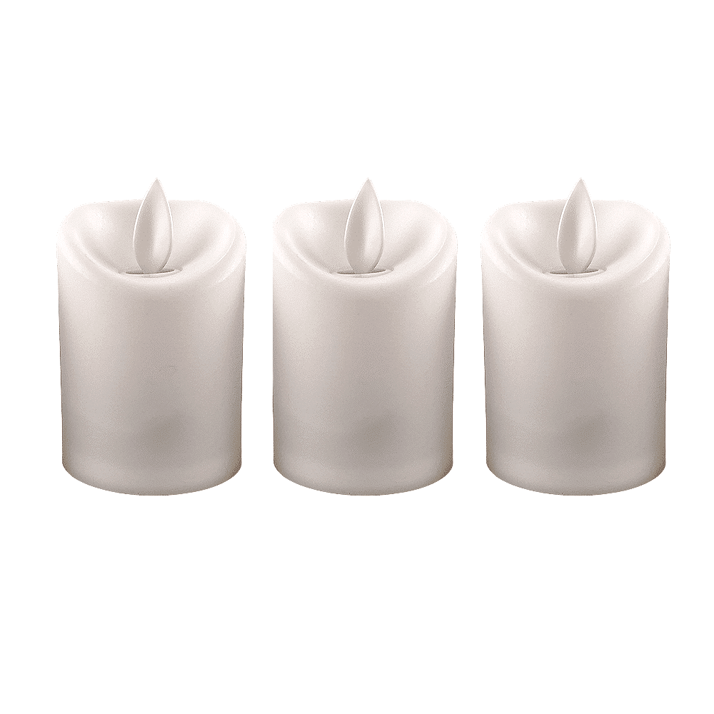LED-ljus i plast - 3 st. - 7 cm - m/ 3D-låga och fjärrkontroll - vit