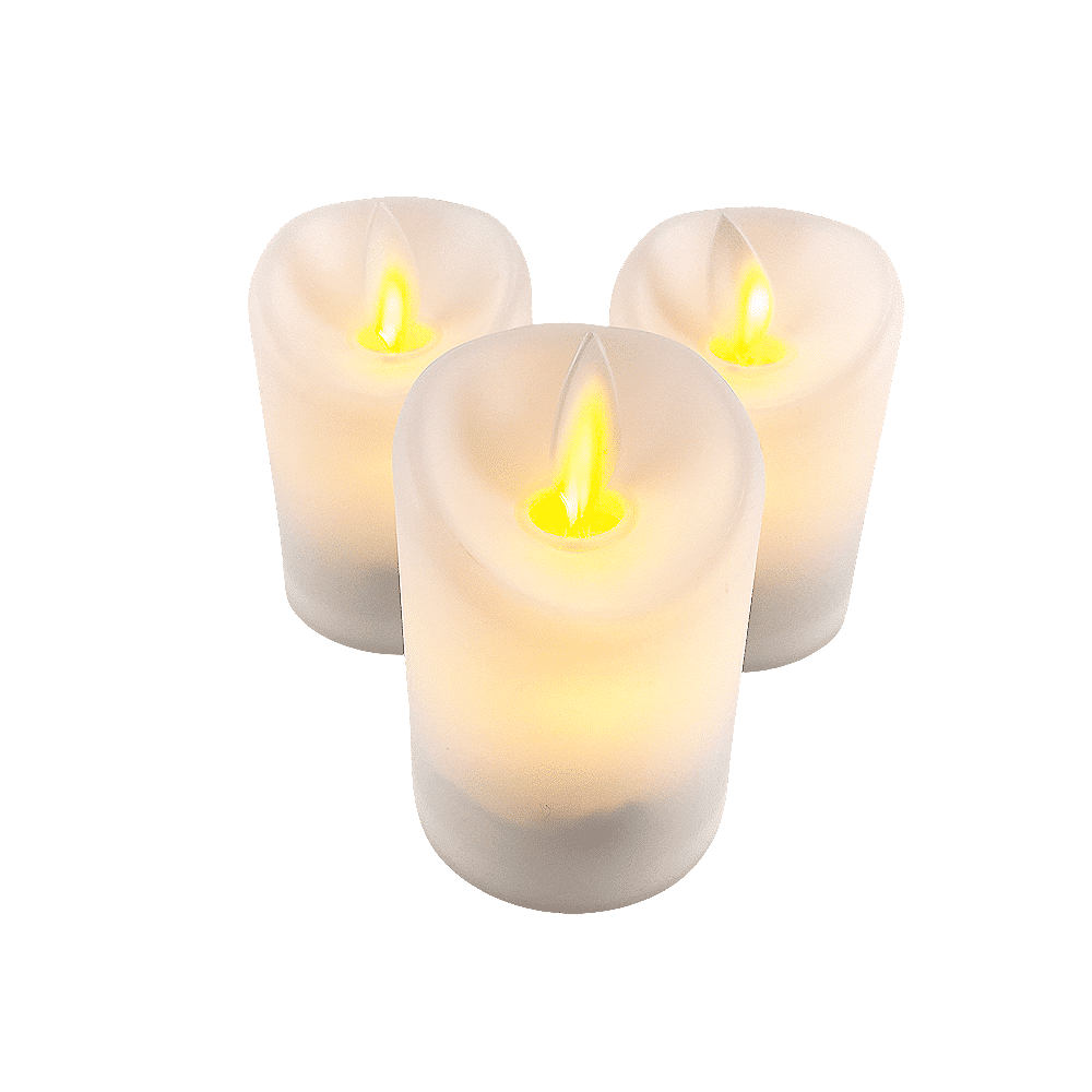 LED-ljus i plast - 3 st. - 7 cm - m/ 3D-låga och fjärrkontroll - vit