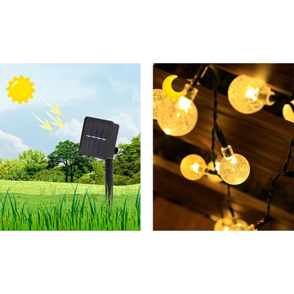 Ljusslinga med 30 kulor - laddas via solpanel för laddning