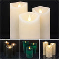 LED blockljus - rustikt - 3 st. - 10/12,5/15 cm - med 3D-låga - (flera färger)