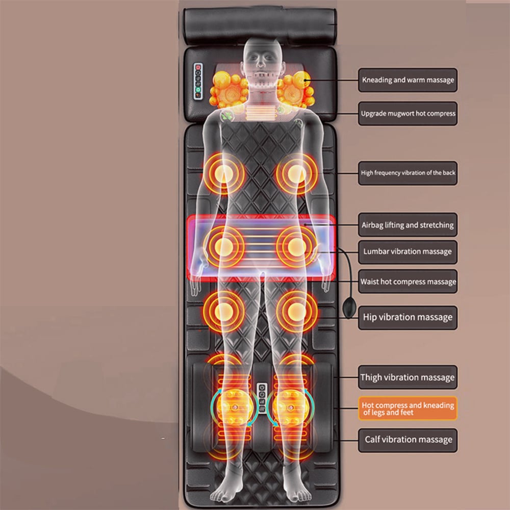 Elektrisk Massagematta (svart) med 10 Zoner - Total avslappning från nacke till fötter