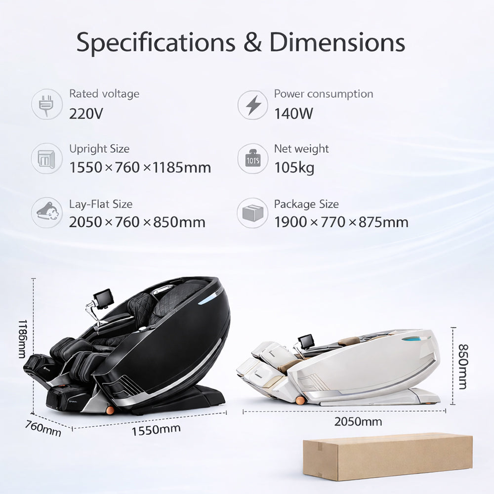 Massagefåtölj med 4D-kroppsscanning, Dual Zone Stretching, 32 airbags, värme i ländrygg/ben och Zero Gravity - Modell 988A