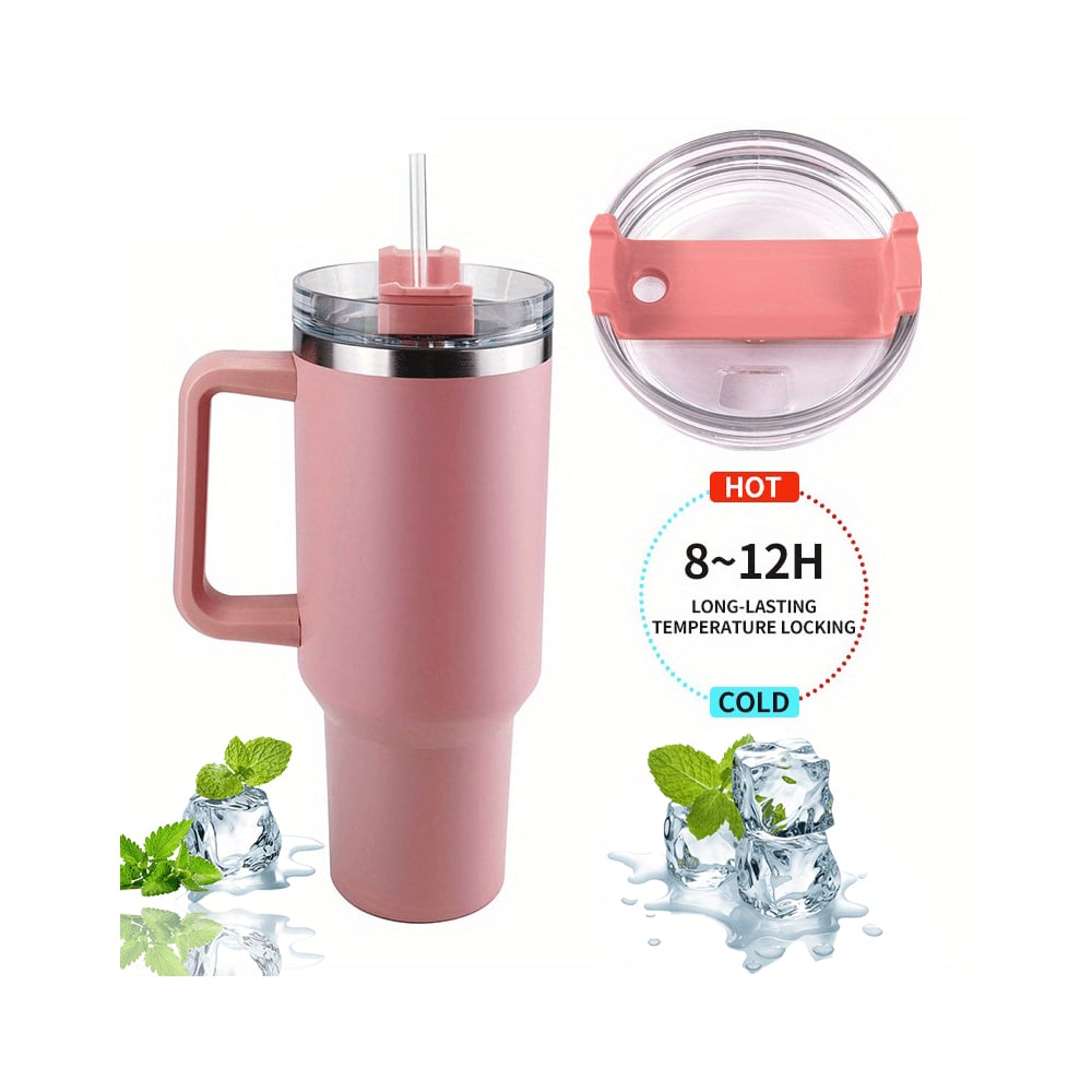 Tumbler termomugg 1200 ml med handtag, lock och sugrör