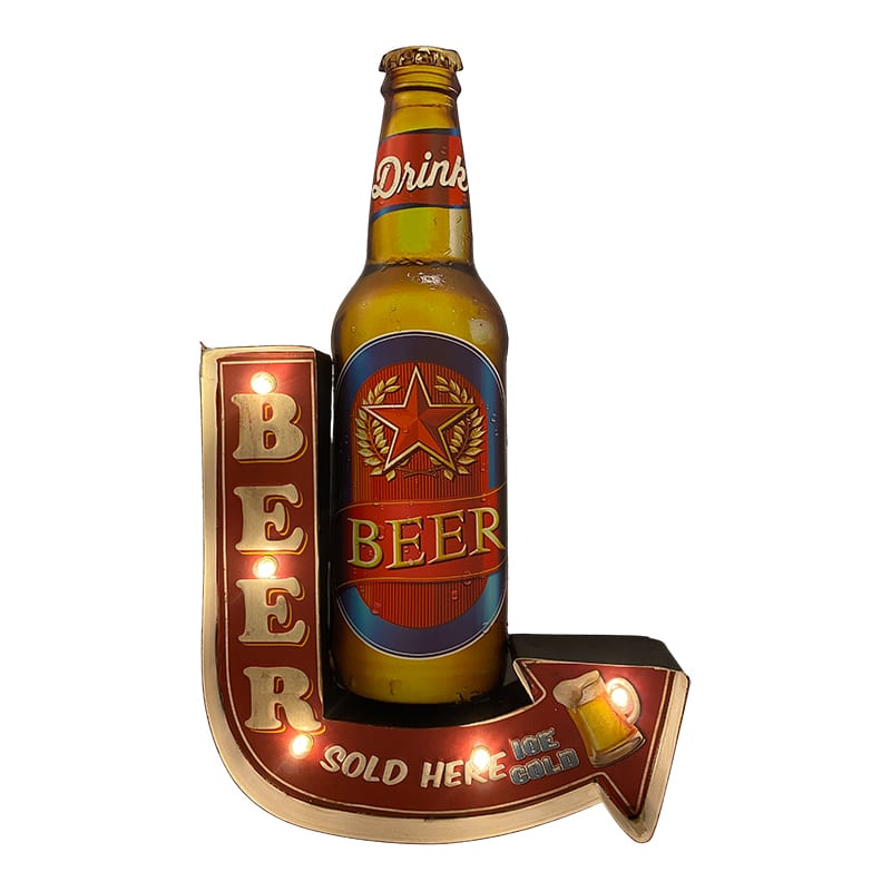 Retroskylt BEER med ljus Flaska & Pil