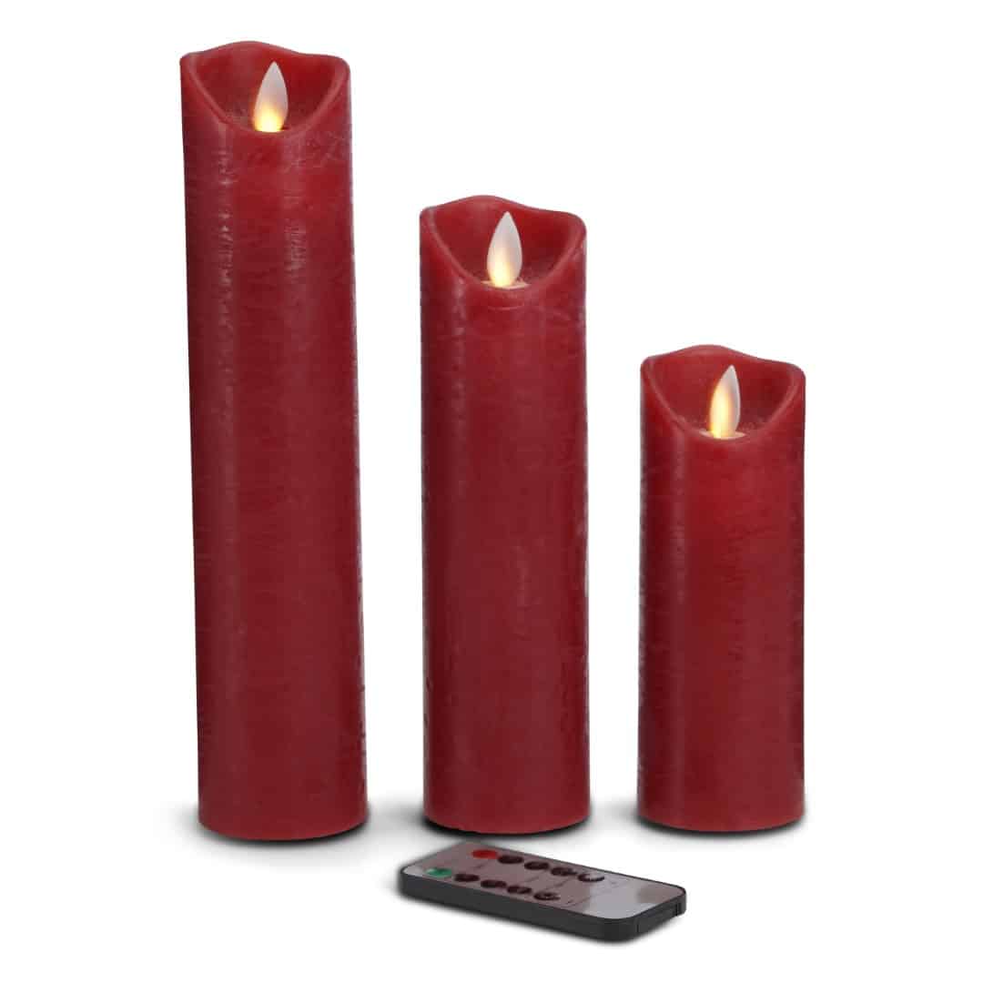 LED-ljus - 3 st. - 15/20/25 cm - med 3D-låga - (flera färger)