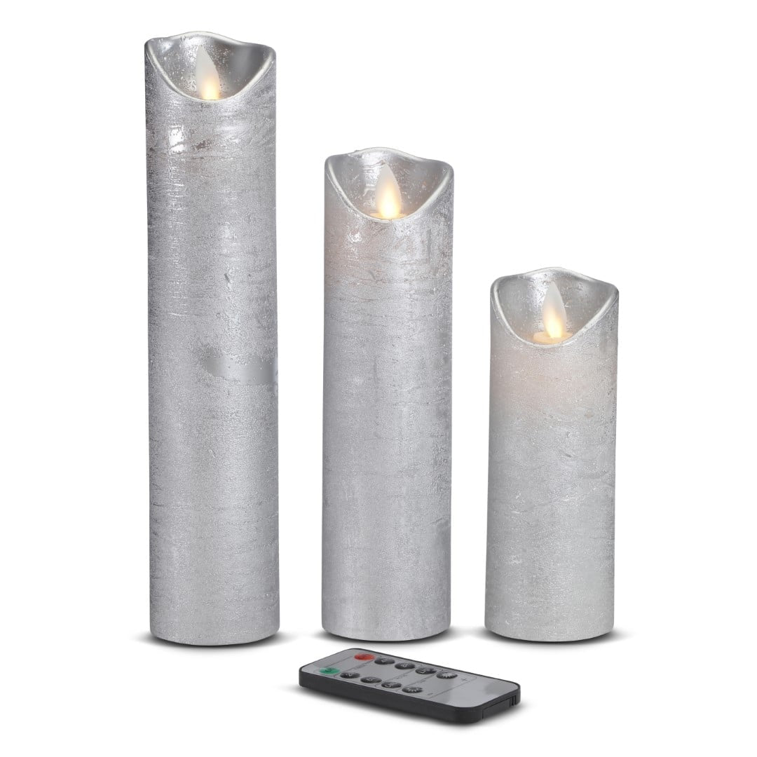 LED-ljus - 3 st. - 15/20/25 cm - med 3D-låga - (flera färger)
