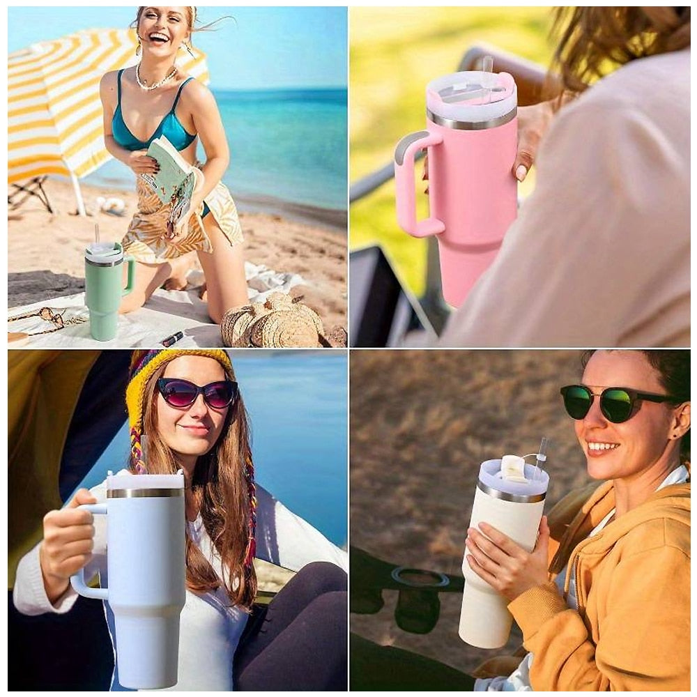 Tumbler termomugg 1200 ml med handtag, lock och sugrör