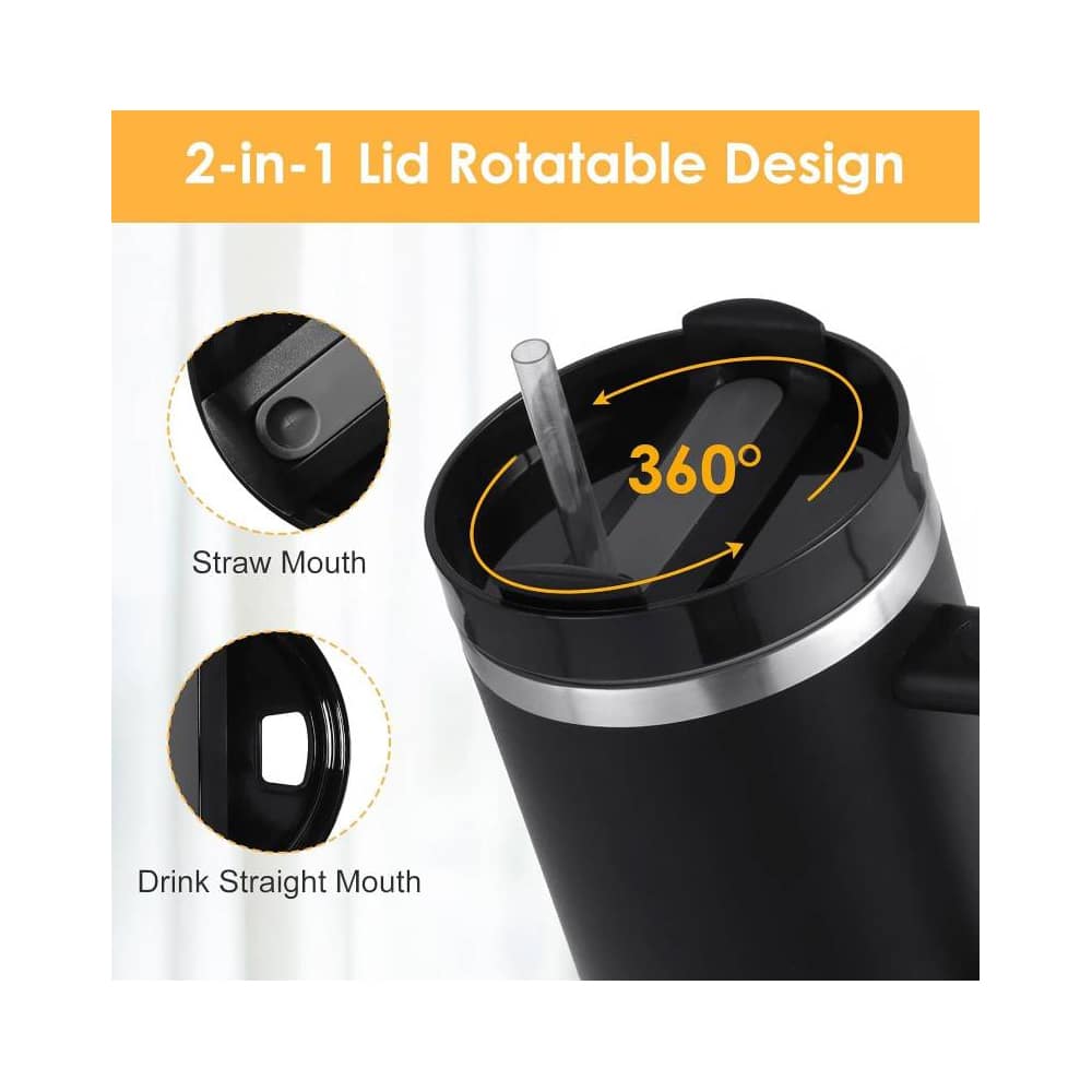 Tumbler termomugg 1200 ml med handtag, lock och sugrör