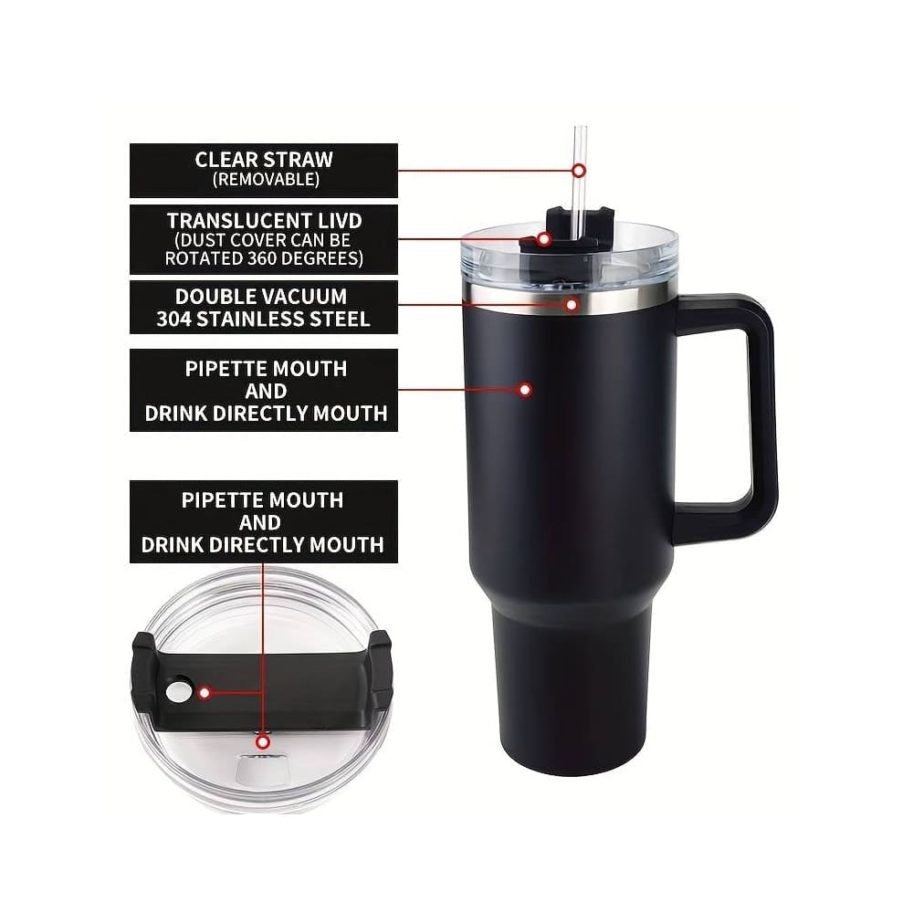 Tumbler termomugg 1200 ml med handtag, lock och sugrör