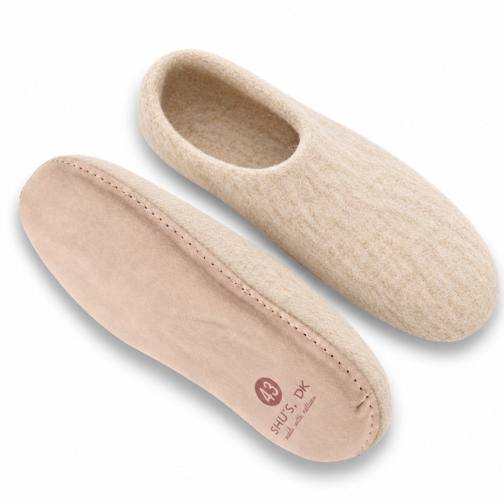 Ulltofflor (100% ren ull) - Modell Beige med mockasula