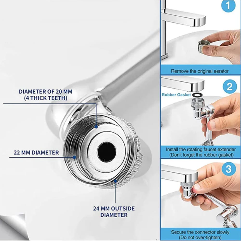 Kranförlängare - 360 grader - 2 sprayfunktioner -