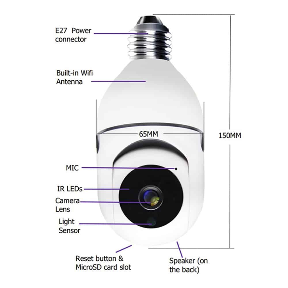 360° WiFi IP Kamera med Lutningsfunktion, Mörkerseende, Rörelsedetektering, 2-vägs ljud och LED-Ljus