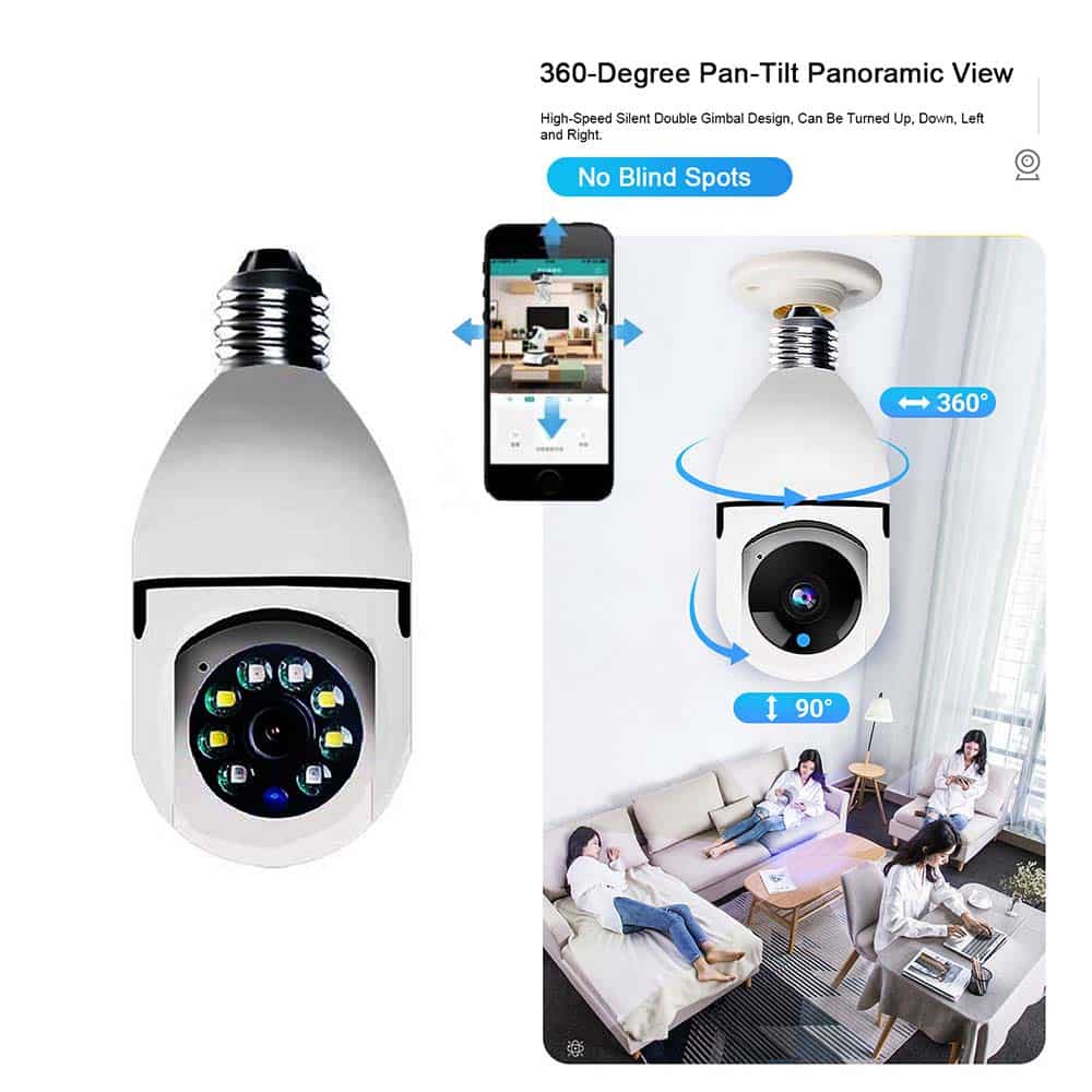 360° WiFi IP Kamera med Lutningsfunktion, Mörkerseende, Rörelsedetektering, 2-vägs ljud och LED-Ljus