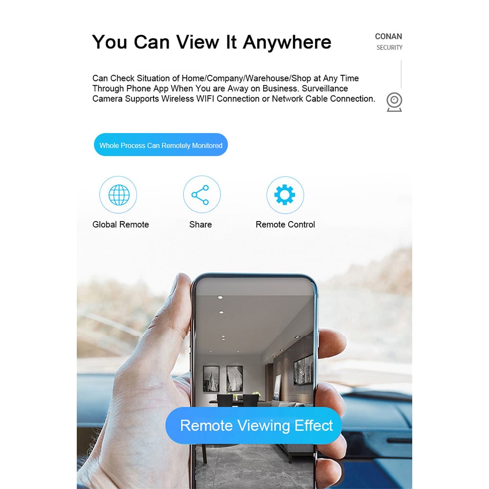 360° WiFi IP Kamera med Lutningsfunktion, Mörkerseende, Rörelsedetektering, 2-vägs ljud och LED-Ljus