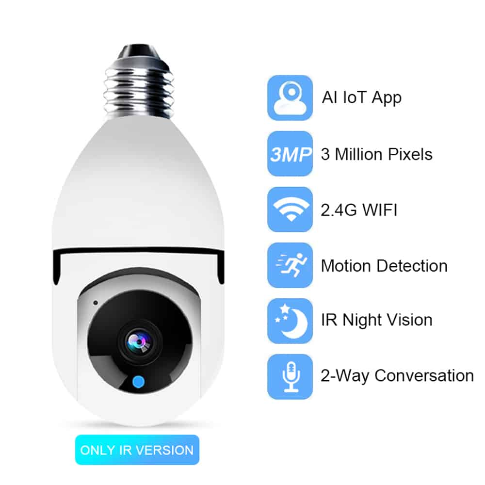 360° WiFi IP Kamera med Lutningsfunktion, Mörkerseende, Rörelsedetektering, 2-vägs ljud och LED-Ljus