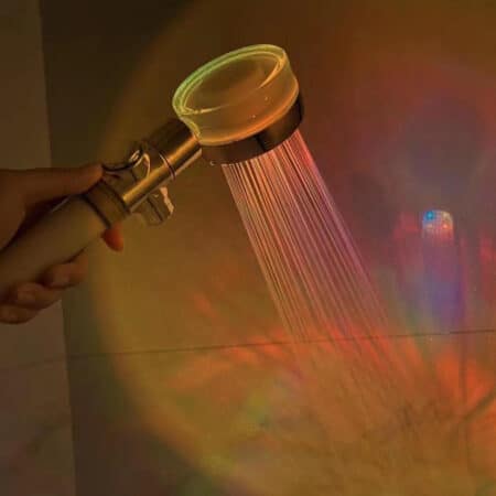 Vattenbesparande duschhuvud med temperaturreglering färgglatt LED-ljus