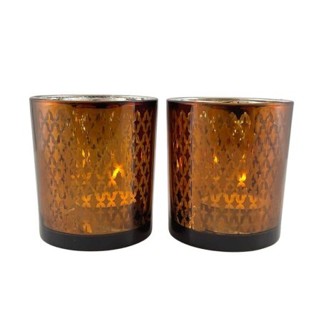 Värmeljushållare i glas (2 st.) Koppar/svart från SIA Home Fashion
