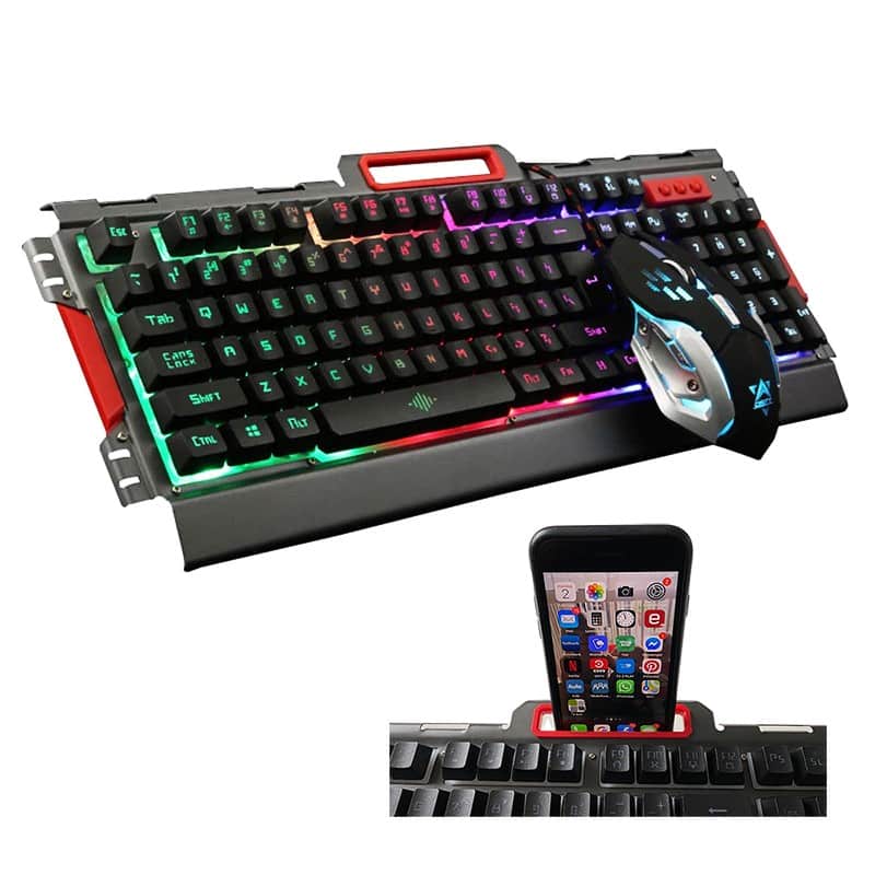 Gaming LED-tangentbord med mobilhållare + LED-mus (metalldesign och vattentät)